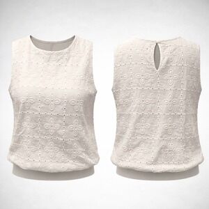 Blu Pepper White Eyelet Sleeveless Crop Top Medium BU112404 Floral Cotton Blouse
